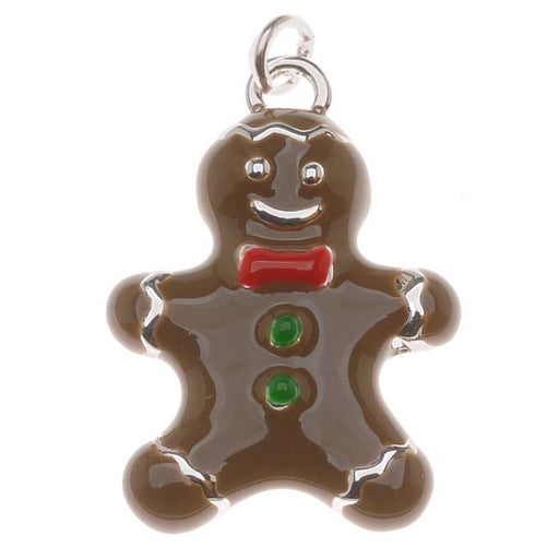 Silver Plated With Enamel - Gingerbread Man Charm 23mm (1 Piece)