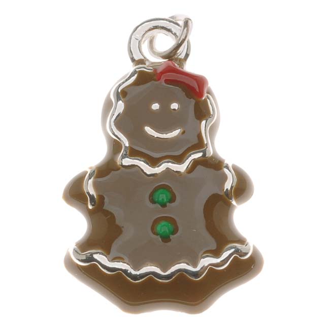 Silver Plated With Enamel - Gingerbread Girl Charm 23mm (1 Piece)