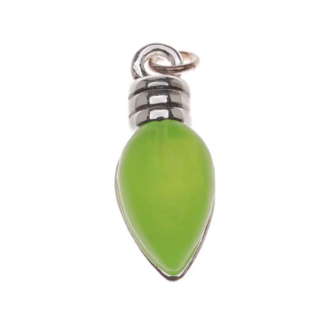 Silver Plated Translucent Lime Green Resin Christmas Light Charm 19mm (1 Piece)