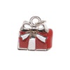 Silver Plated Charm Red Enamel Holiday Gift Wrapped Present With Bow 14mm (1 Piece)
