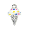 Silver Plated Charm With Enamel - Vanilla Ice Cream Cone With Sprinkles 18mm (1 Piece)