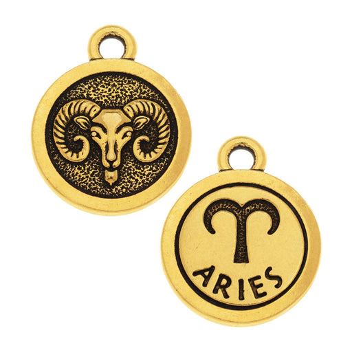 TierraCast Zodiac Charm Collection, Aries Symbol 19x15.25mm, 1 Piece, Antiqued Gold Plated