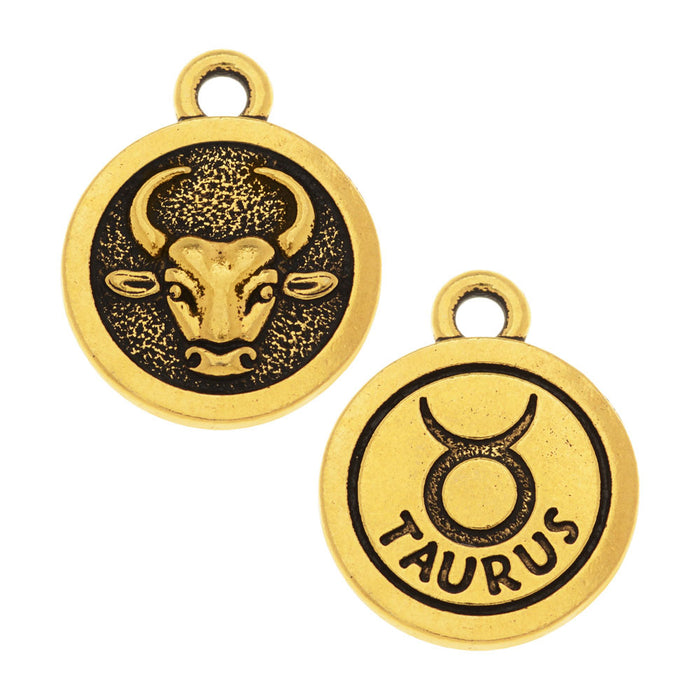 TierraCast Zodiac Charm Collection, Taurus Symbol 19x15.25mm, 1 Piece, Antiqued Gold Plated