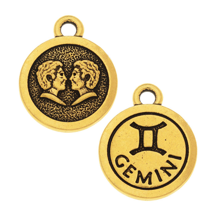 TierraCast Zodiac Charm Collection, Gemini Symbol 19x15.25mm, 1 Piece, Antiqued Gold Plated