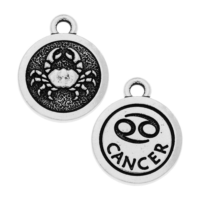 TierraCast Zodiac Charm Collection, Cancer Symbol 19x15.25mm, 1 Piece, Antiqued Silver Plated