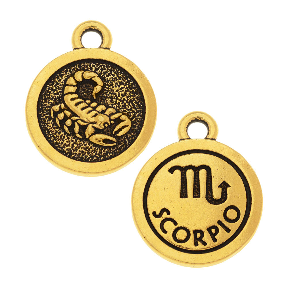 TierraCast Zodiac Charm Collection, Scorpio Symbol 19x15.25mm, 1 Piece, Antiqued Gold Plated