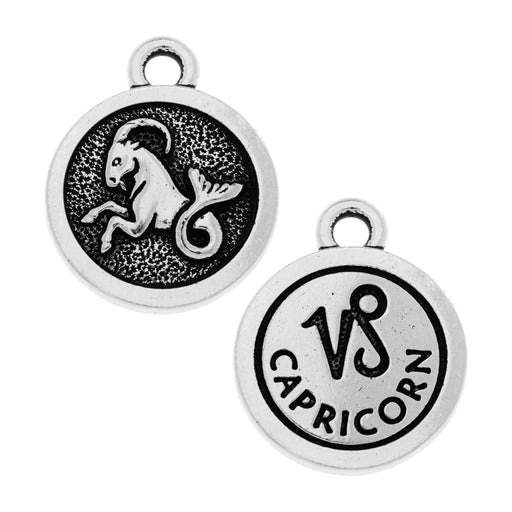 TierraCast Zodiac Charm Collection, Capricorn Symbol 19x15.25mm, 1 Piece, Antiqued Silver Plated
