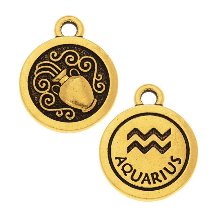 TierraCast Zodiac Charm Collection, Aquarius Symbol 19x15.25mm, 1 Piece, Antiqued Gold Plated