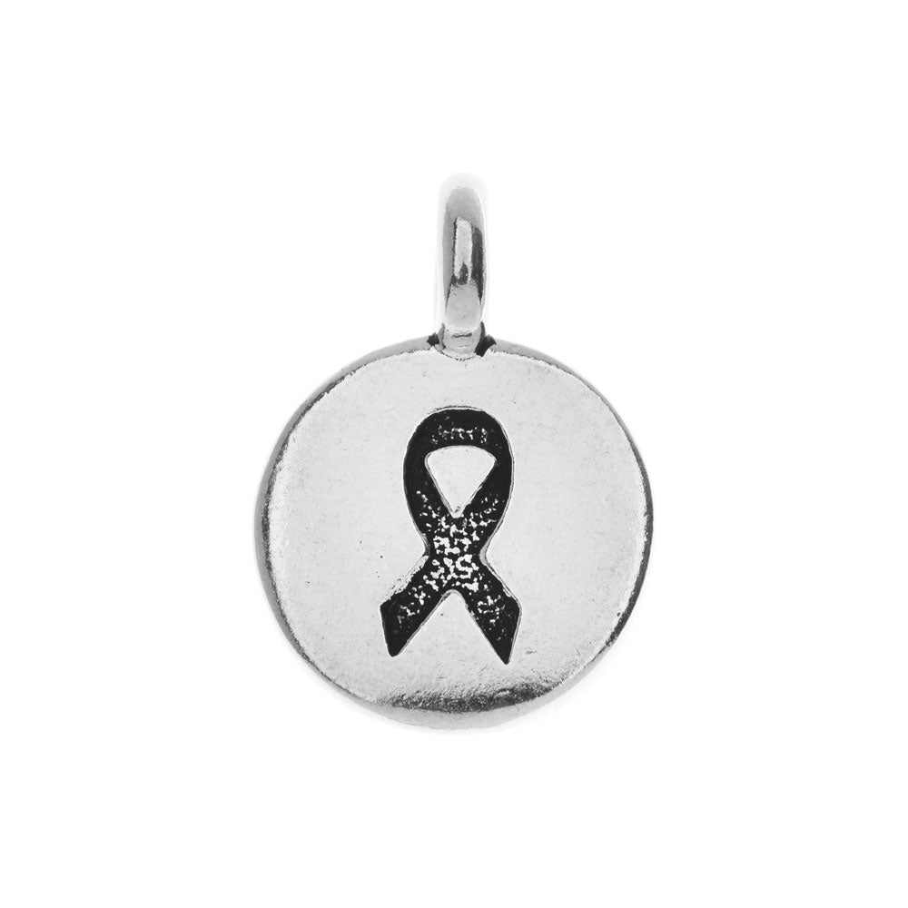 TierraCast Pewter Charm, Round Ribbon Symbol 17x12mm, Antiqued Silver Plated (1 Piece)