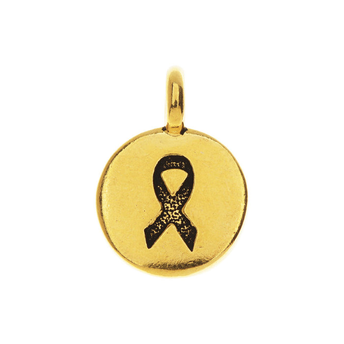 TierraCast Pewter Charm, Round Ribbon Symbol 17x12mm, 1 Piece, Gold Plated