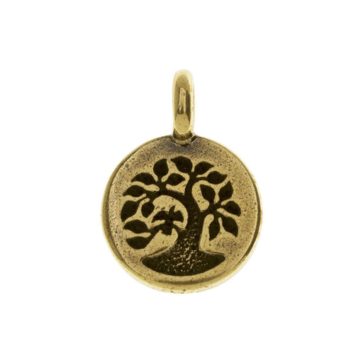 TierraCast Pewter Charm, Round Tree with Bird 17x12mm, 1 Piece, Brass Oxide