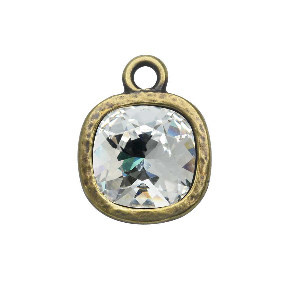 TierraCast Pewter Frame Pendant, Cusion Design with Crystal 13x16.5mm, 1 Piece, Brass Oxide Finish