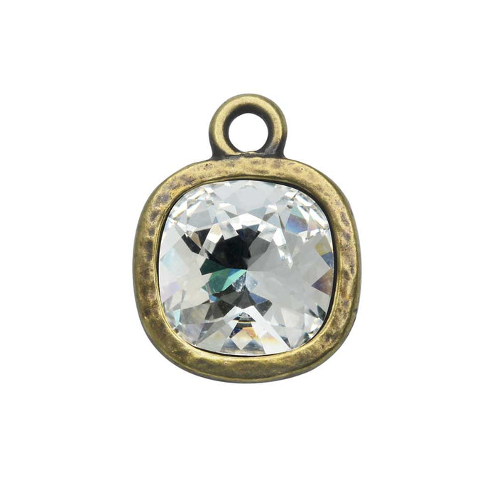 TierraCast Pewter Frame Pendant, Cusion Design with Crystal 13x16.5mm, 1 Piece, Brass Oxide Finish