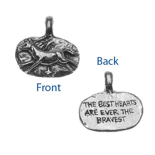 Green Girl Studios Message Pendant, Oval Brave Horse 22x21mm, 1 Piece, Pewter