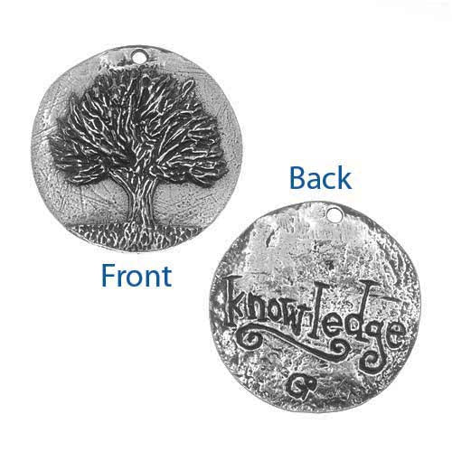 Green Girl Studios Message Pendant, Coin with Tree of Life / Knowledge 30mm, 1 Piece, Pewter