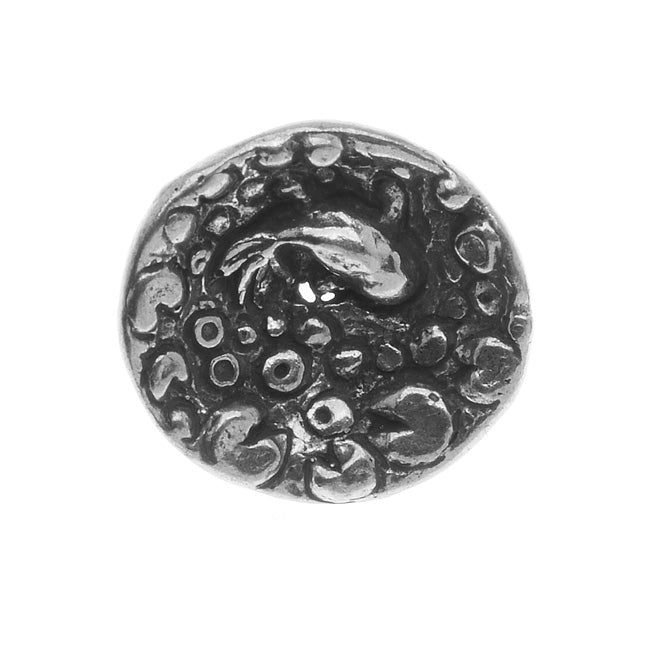 Green Girl Studios Button, Round with Koi Fish in Pond 16mm, 1 Piece, Pewter