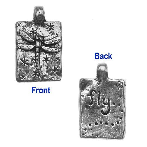 Green Girl Studios Message Pendant, Recatangle with Dragonfly / Fly 21x13mm, 1 Piece, Pewter