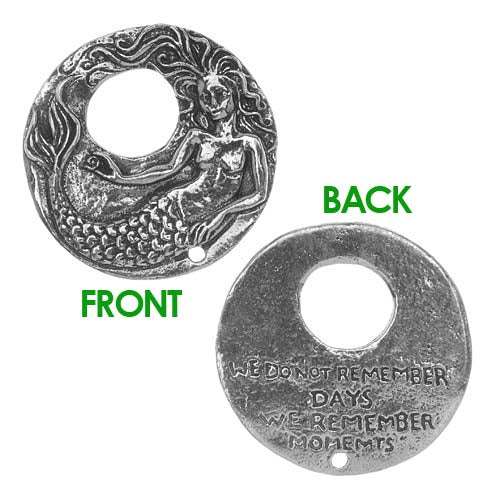 Green Girl Studios Message Pendant, Round Mermaid Remembrance 32mm, 1 Piece, Pewter