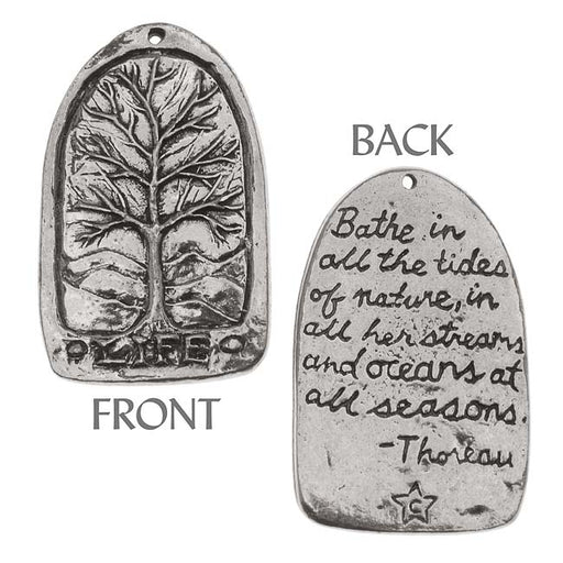 Green Girl Studios Message Pendant, Tree of Life with Thoreau Quote 35mm, 1 Piece, Pewter