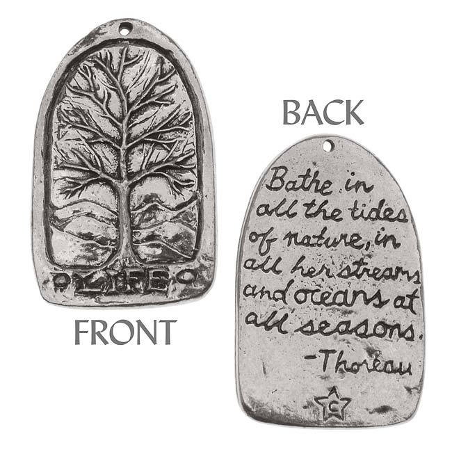 Green Girl Studios Message Pendant, Tree of Life with Thoreau Quote 35mm, 1 Piece, Pewter