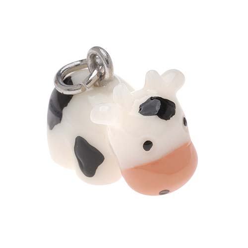Jewelry Charm, 3-D Hand Painted Resin Cow 14.6mm, Black and White (1 Piece)