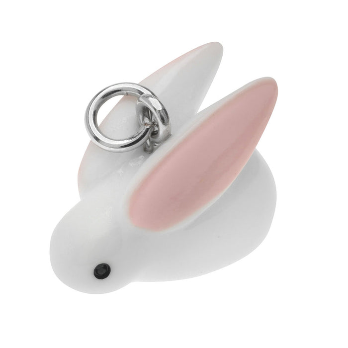 Hand Painted 3-D Cute White Bunny Rabbit Charm 14mm Lightweight (1 Piece)
