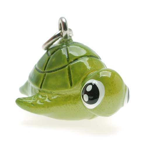 Jewelry Charm, 3-D Hand Painted Resin Honu Sea Turtle 16mm, Green (1 Piece)