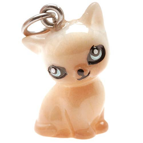 Hand Painted 3-D Seated Siamese Kitty Cat Jewelry Charm Lightweight 21mm (1 Piece)