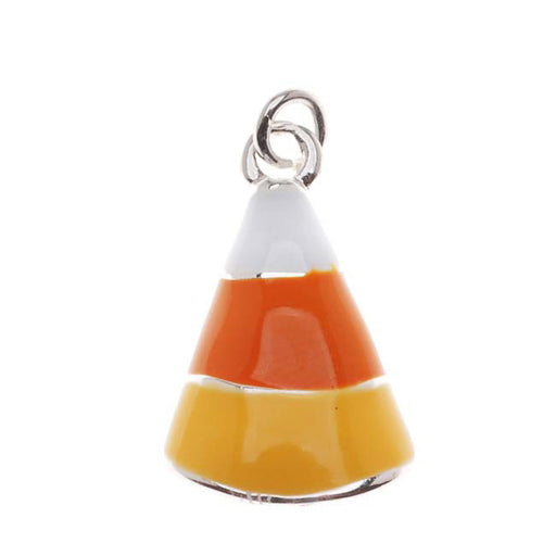 Jewelry Charm, Enamel Halloween Candy Corn 19mm, Silver Plated with Colored Enamel, Goldenrod (1 Piece)
