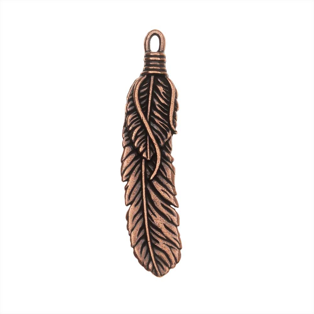 TierraCast Pewter Pendant, Southwestern Feather 48mm, 1 Piece, Antiqued Copper Plated