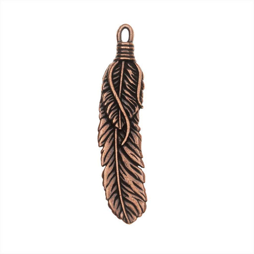 TierraCast Pewter Pendant, Southwestern Feather 48mm, 1 Piece, Antiqued Copper Plated