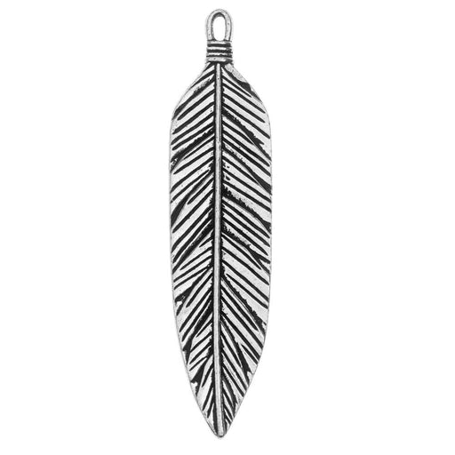 TierraCast Pewter Pendant, Native Feather 72mm, Antiqued Silver Plated (1 Piece)
