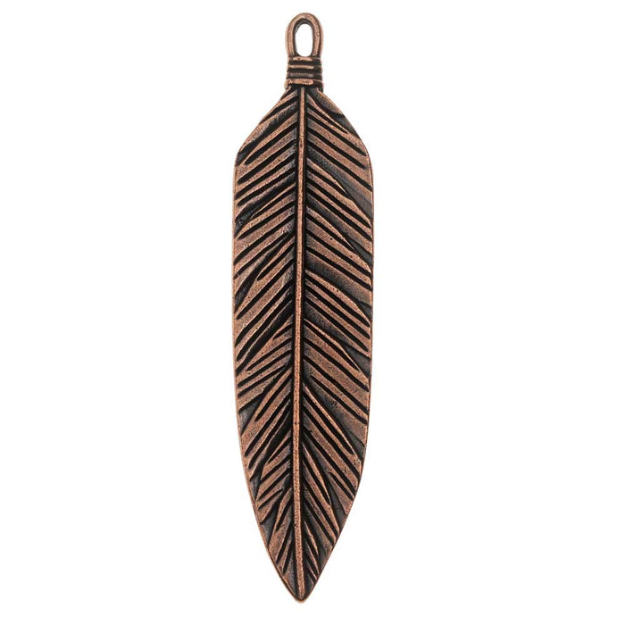 TierraCast Pewter Pendant, Native Feather 72mm, 1 Piece, Antiqued Copper Plated