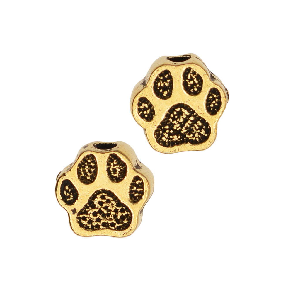 Pewter Bead, Pet Paw Print 6mm Antiqued Gold, By TierraCast (4 Pieces)