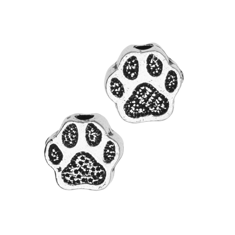 Pewter Bead, Pet Paw Print 6mm Antiqued Silver, By TierraCast (4 Pieces)