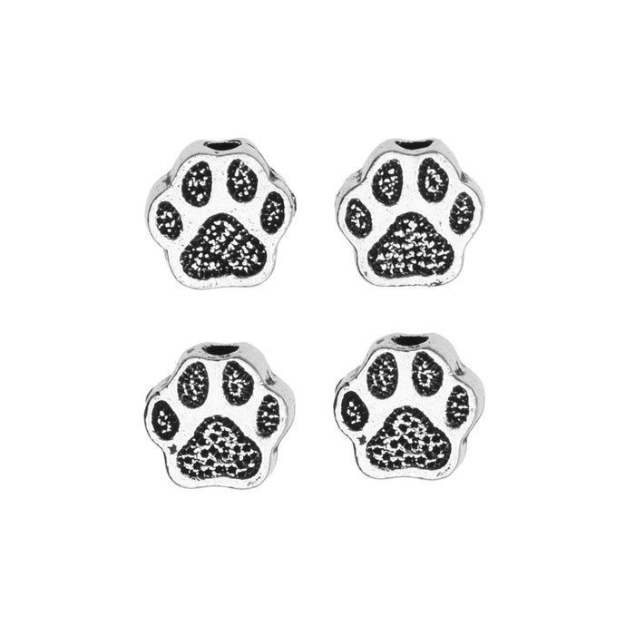 Pewter Bead, Pet Paw Print 6mm Antiqued Silver, By TierraCast (4 Pieces)