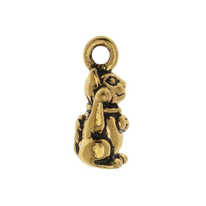 Pewter Charm, Beckoning Kitty Cat with Loop 17mm, Antiqued Gold, By TierraCast (1 Piece)