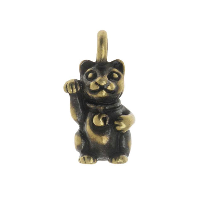 TierraCast Pewter Charm, Beckoning Kitty Cat with Loop 17mm, 1 Piece, Brass Oxide