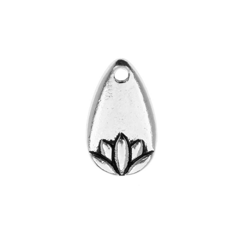 TierraCast Pewter Charm, Lotus Petal 13mm, Antiqued Silver Plated (1 Piece)