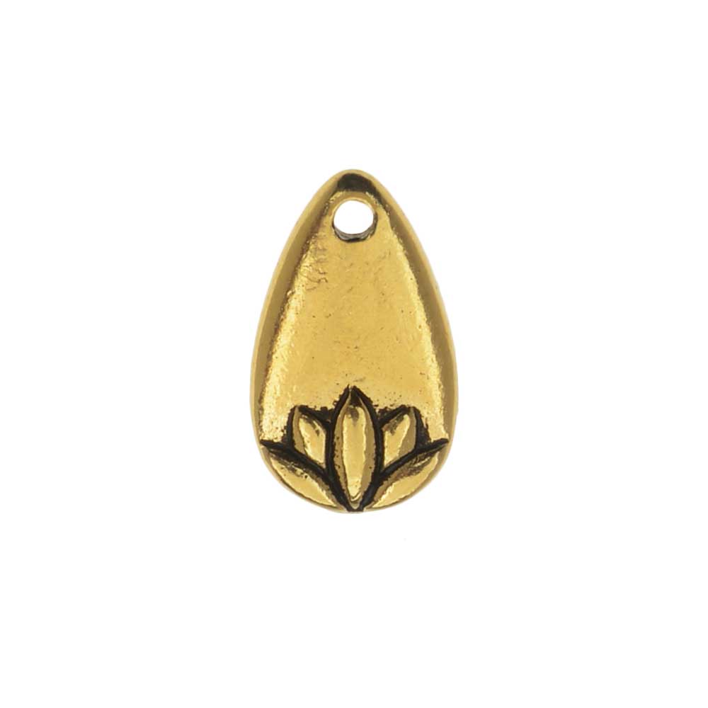 TierraCast Pewter Charm, Lotus Petal 13mm, Antiqued Gold Plated (1 Piece)