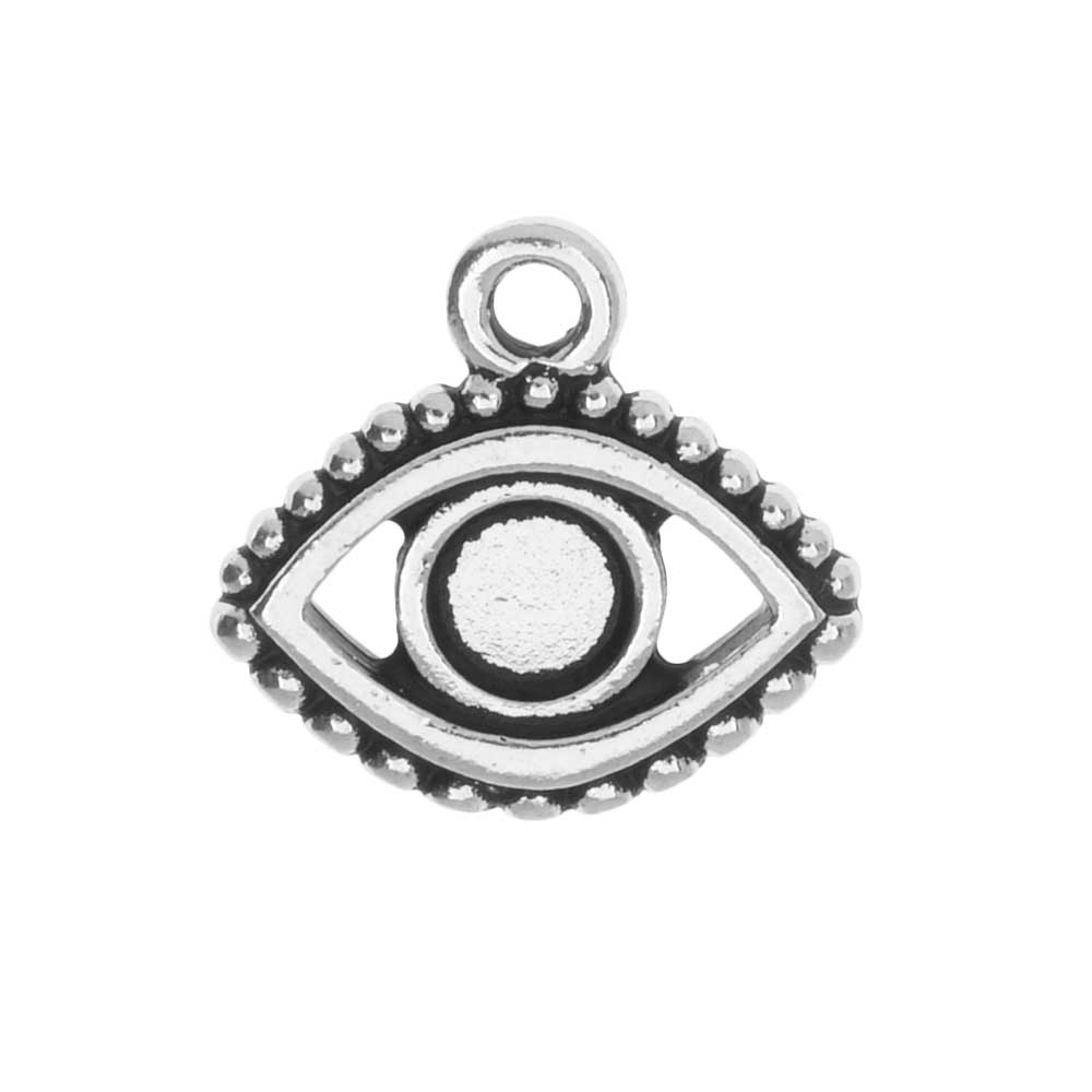 TierraCast Pewter Glue-In Charm, Evil Eye 15mm, Antiqued Silver Plated (1 Piece)