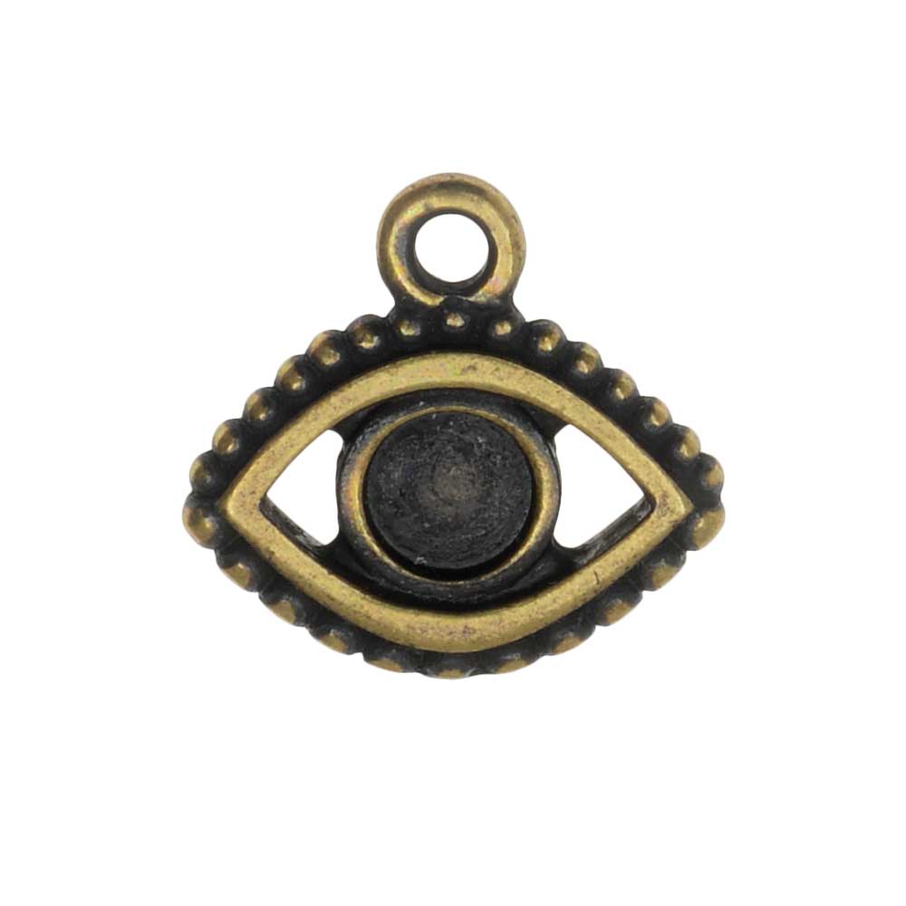 TierraCast Pewter Glue-In Charm, Evil Eye 15mm, 1 Piece, Brass Oxide