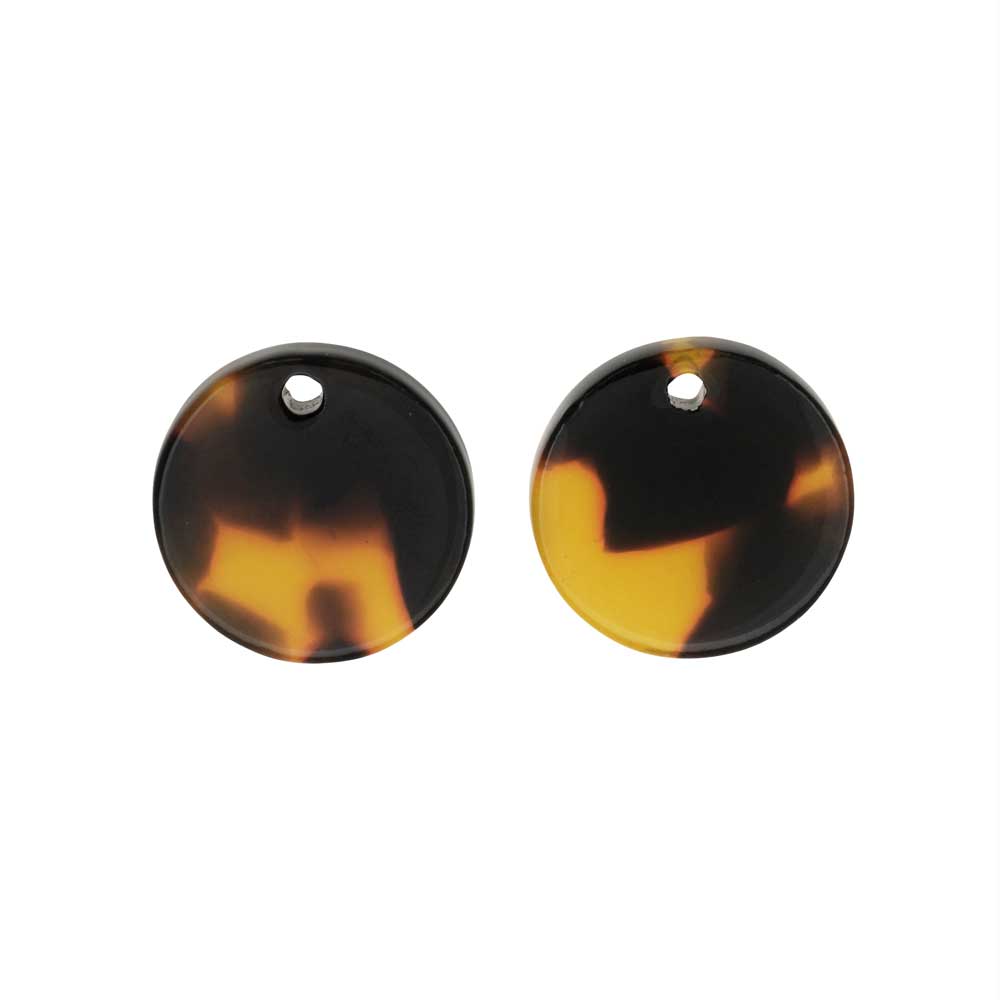 Zola Elements Acetate Pendant, Coin 14mm, Brown Tortoise Shell (2 Pieces)