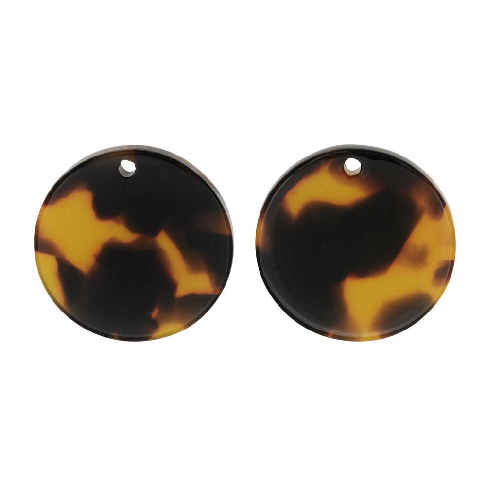 Zola Elements Acetate Pendant, Coin 20mm, Brown Tortoise Shell (2 Pieces)