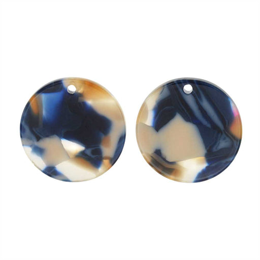 Zola Elements Acetate Pendant, Twilight Coin 20mm, Blue Multi-Colored (2 Pieces)