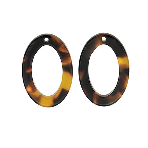 Zola Elements Acetate Pendant, Oval 15x22mm, Brown Tortoise Shell (2 Pieces)
