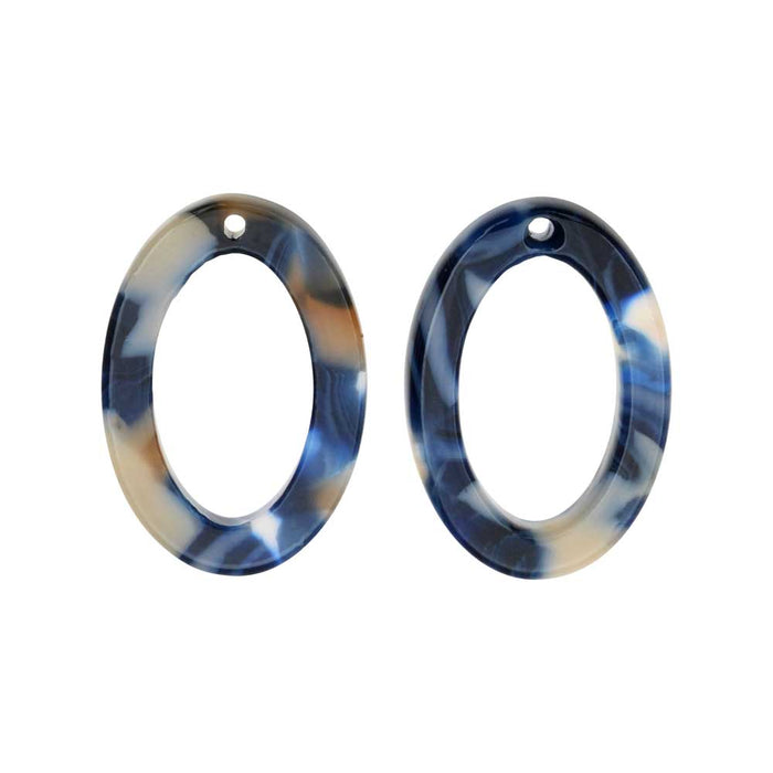 Zola Elements Acetate Pendant, Twilight Oval 15x22mm, Blue Multi-Colored (2 Pieces)