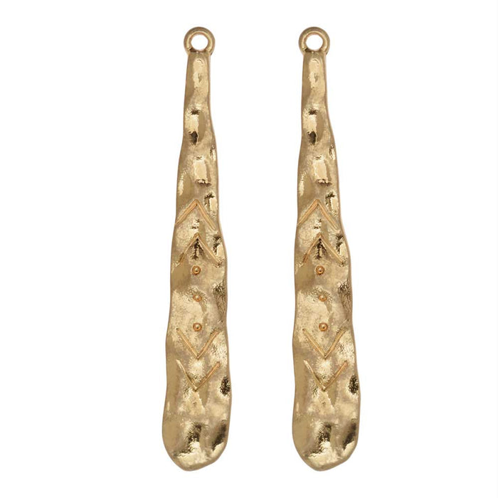 Zola Elements Pendant, Hammered Aztec Paddle 39.5x6mm, Satin Gold Tone (2 Pieces)