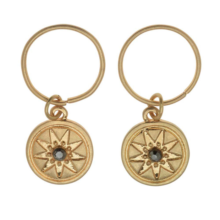 Zola Elements Charm, Starburst Compass with Crystal 14.5x12mm, Satin Gold Tone (2 Pieces)