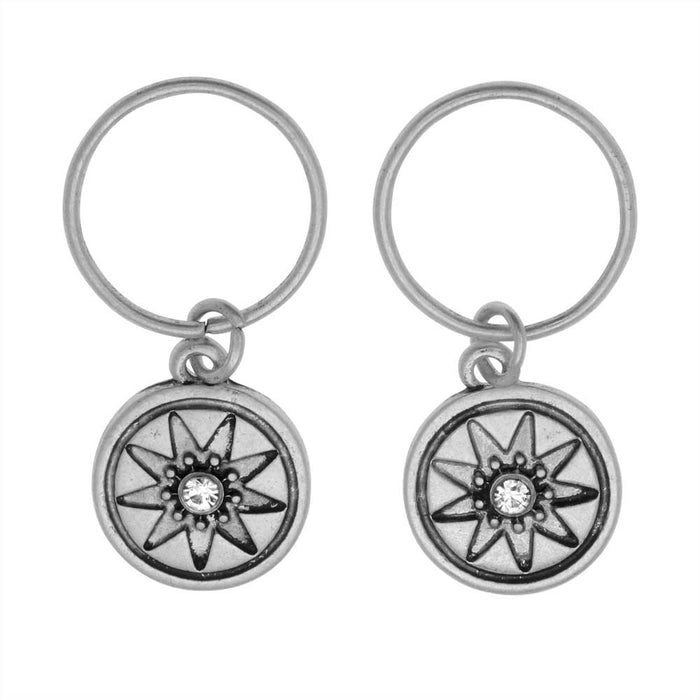 Zola Elements Charm, Starburst Compass with Crystal 14.5x12mm, Antiqued Silver Tone (2 Pieces)